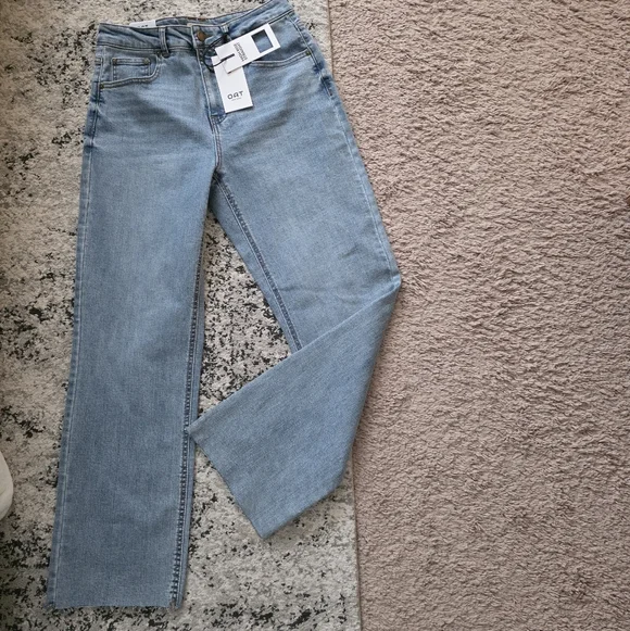 OAT Highrise Straight Jeans Raw Hem Womens 6/28 NWT Light Wash Blue Western Boho - Picture 6 of 7